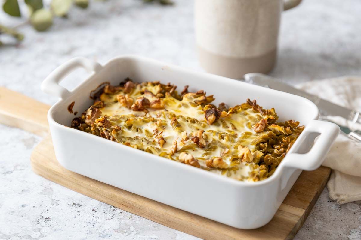 Recette du gratin de pâtes au poireaux et ricotta