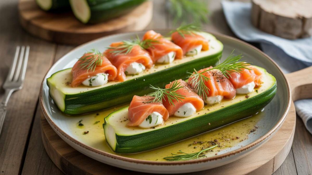 Une touche de fraîcheur : courgettes farcies au saumon et fromage de chèvre