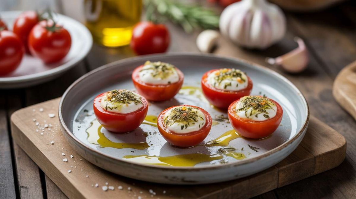 Un délice estival : tomates cerise farcies au fromage frais et herbes