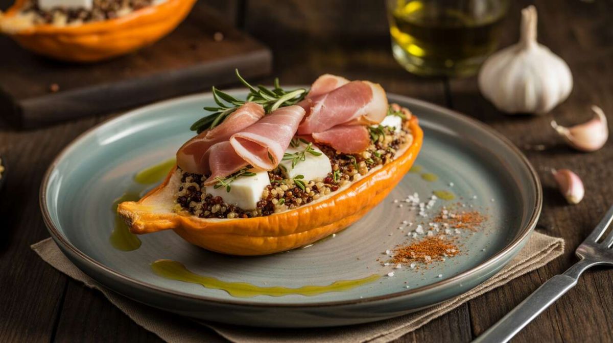 Un potimarron farci au quinoa, roquefort et jambon de Parme pour régaler vos soirées