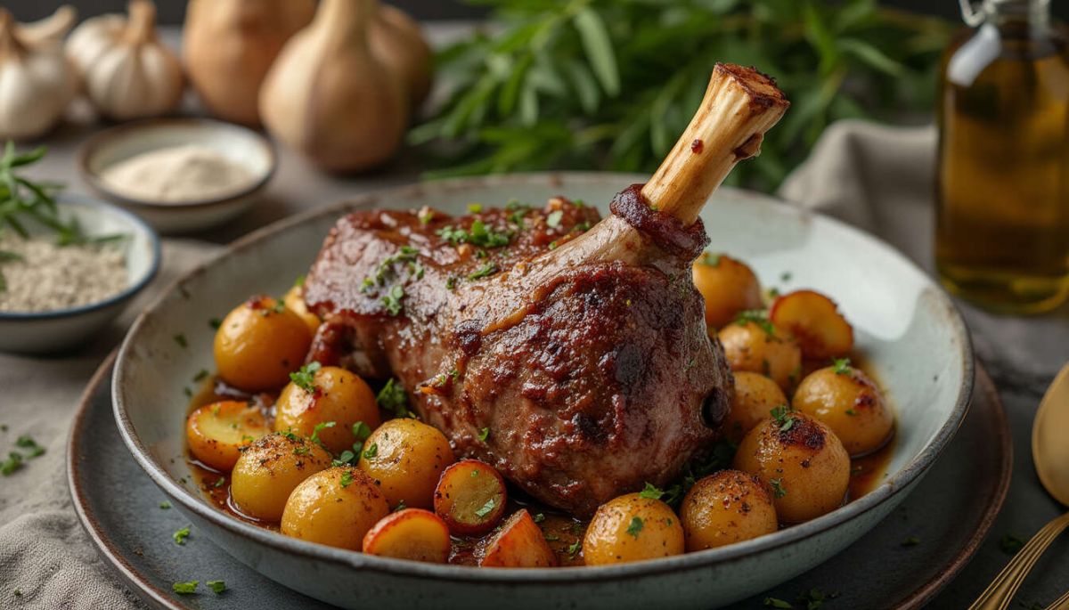 Recette de gigot d'agneau au four avec pommes de terre sautées